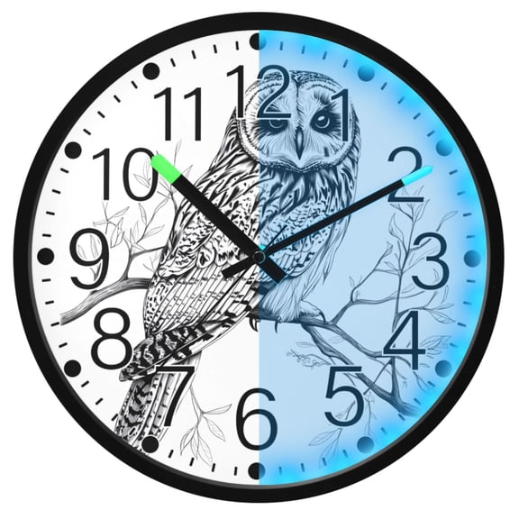 Ryvnso Art Owl 12 Inch Night Light Wall Clock Silent Battery Operated Luminous Clocks