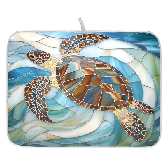 Ryvnso Art Sea Turtle Dish Drying Mat for Kitchen Countertop 16x18 Small Dish Pad Drainer Rack Dish Sink Mats
