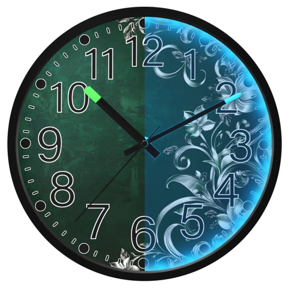 Ryvnso Art Silver Green 12 Inch Night Light Wall Clock Silent Battery Operated Luminous Clocks