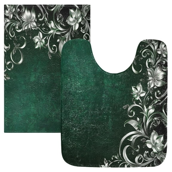 Ryvnso Art Silver Green Bathroom Shaggy Rugs Toilet Mat Soft Contour Rug