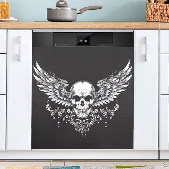 Ryvnso Art Skeleton with Wings Dishwasher Magnetic Refrigerator Magnet Cover Kitchen Home Decorative 23"x26"
