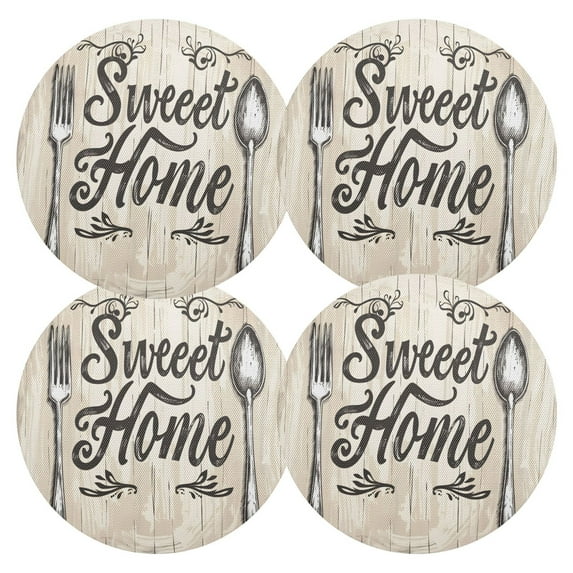 Ryvnso Art Sweet Home on Wood Round Plate Mats Dining Table Placemat Set of 4 for Holiday Decoration