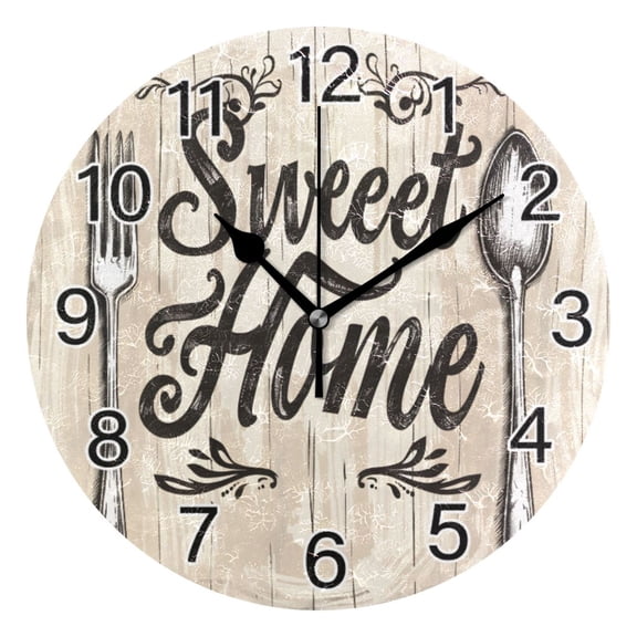Ryvnso Art Sweet Home on Wood Wall Clock Non Ticking Silent Kitchen Clock Battery Operated Clocks 10 inch