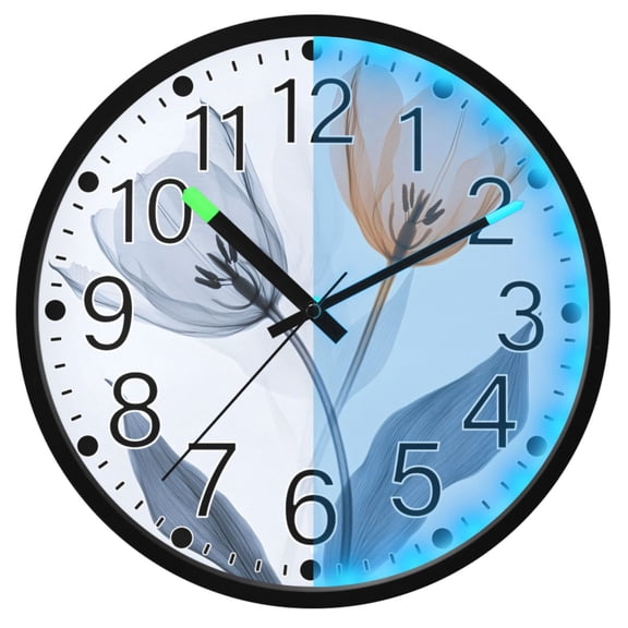 Ryvnso Art Tulip Flower 12 Inch Night Light Wall Clock Silent Battery Operated Luminous Clocks
