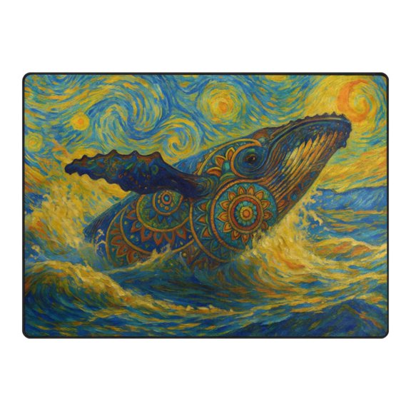 Ryvnso Art Whale Oil Paint Area Rug Floor Mats Non-Slip Home Carpet 63 x 48 inch