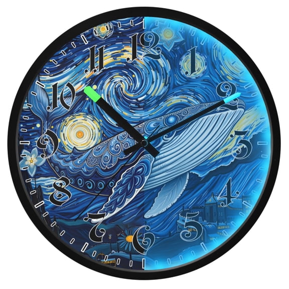 Ryvnso Art Whale Oil Paint1 12 Inch Night Light Wall Clock Luminous Silent Battery Operate Clocks