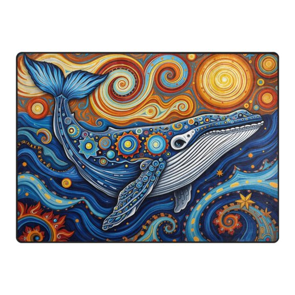Ryvnso Art Whale Paint Area Rug Floor Mats Non-Slip Home Carpet 63 x 48 inch