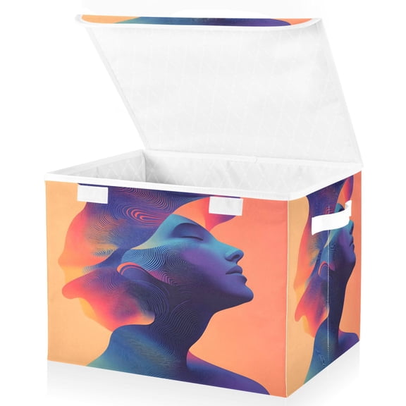 Ryvnso Art Woman Print Large Lidded Foldable Storage Baskets Cubes Boxes Lids Bin for Home