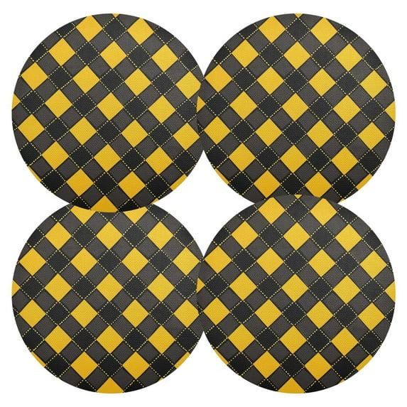Ryvnso Art Yellow Checkered Grid Pattern Round Plate Mats Dining Table Placemat Set of 4 for Holiday Decoration