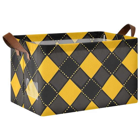 Ryvnso Art Yellow Checkered Grid Pattern Storage Bins Large Basket Foldable Cube Toys Organizer with Handles 1 PC