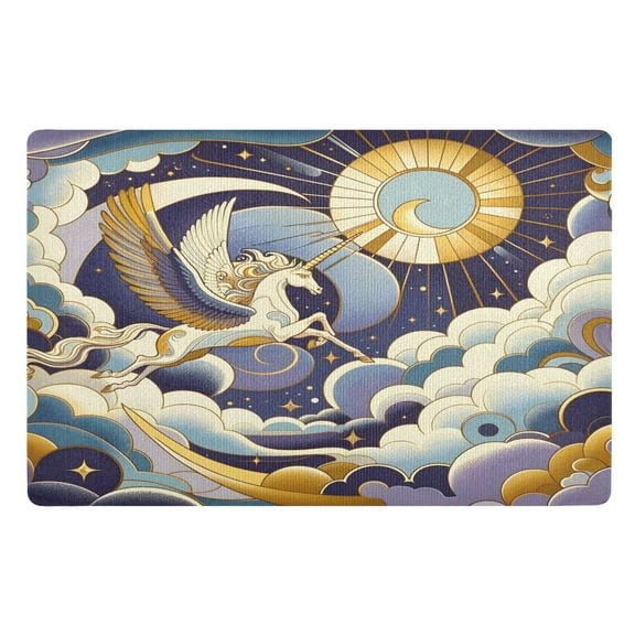 Ryvnso Artist Unicorn Flying with Moon Door Mats Outdoor Indoor Entrance Low Profile Floor Rugs 32"x20" Carpet