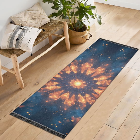 Ryvnso Artistic Fireworks Bedroom Runner Rug 2'x6' Hallway Area Carpet Non Slip Entryway Mat with Tassels