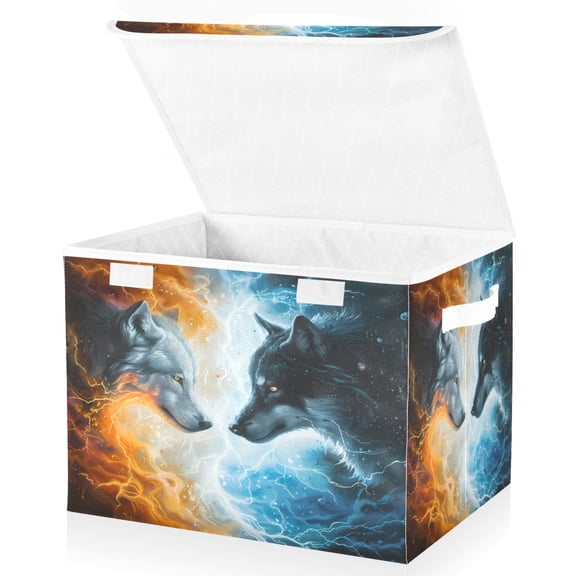 Ryvnso Artistic Funny Wolf Large Lidded Foldable Storage Baskets Cubes Boxes Lids Bin for Home