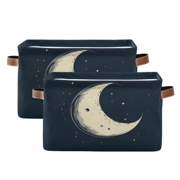 Ryvnso Artistic Moon Storage Basket Large Bin Foldable Boxes Toys Organizer 14.2x10.2x8.3in 2 PCs