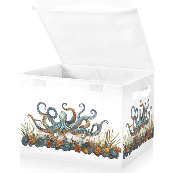 Ryvnso Artistic Octopus Large Lidded Foldable Storage Baskets Cubes Boxes Lids Bin for Home