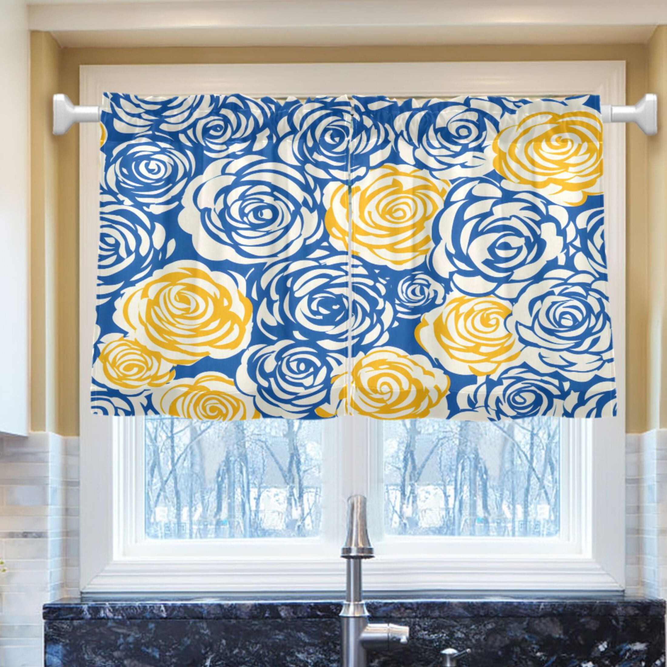 Ryvnso Artistic Rose Flower Half Curtains Sets Tier 2 Panels Short ...