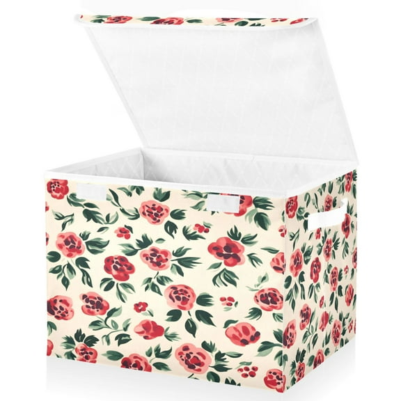 Ryvnso Artistic Rose Flowers Large Lidded Foldable Storage Baskets Cubes Boxes Lids Bin for Home