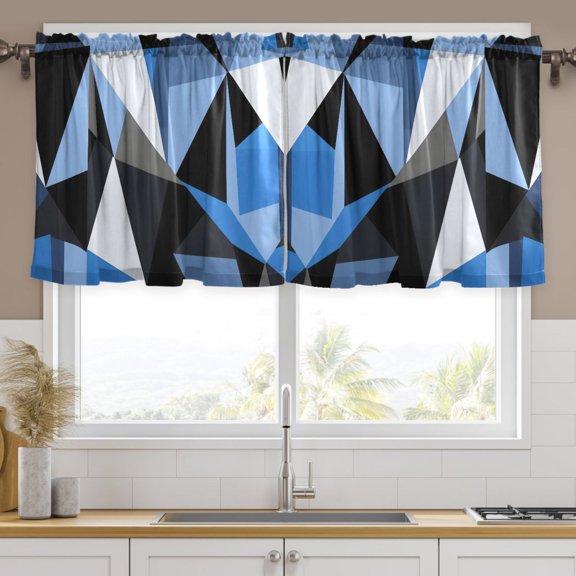 Ryvnso Artistic Triangle Geometry Curtains Sets Short Curtain Rod Pocket Half Window Cafe Farmhouse Tier 2 Panels 57"W x 24"L