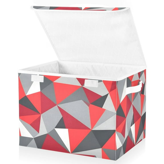 Ryvnso Artistic Triangle Geometry Red Large Lidded Foldable Storage Baskets Cubes Boxes Lids Bin for Home