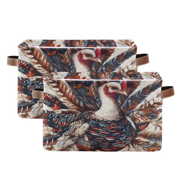 Ryvnso Artistic Turkey Storage Basket Large Bin Foldable Boxes Toys Organizer 14.2x10.2x8.3in 2 PCs