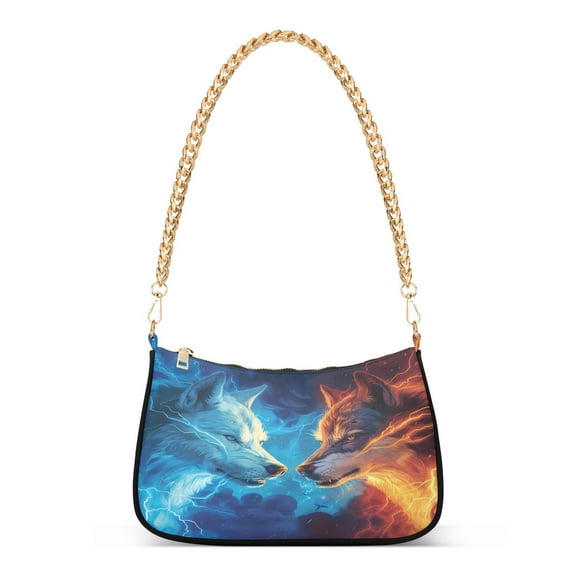 Ryvnso Artistic Wild Wolfs Animal Womens Chain Shoulder Bag Tote Handbags Clutch Hobo Purse with Zipper for Travel