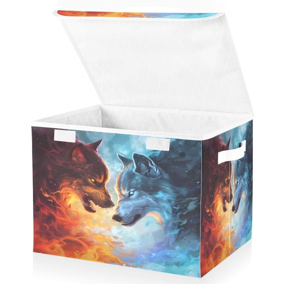 Ryvnso Artistic Wolf Large Lidded Foldable Storage Baskets Cubes Boxes Lids Bin for Home