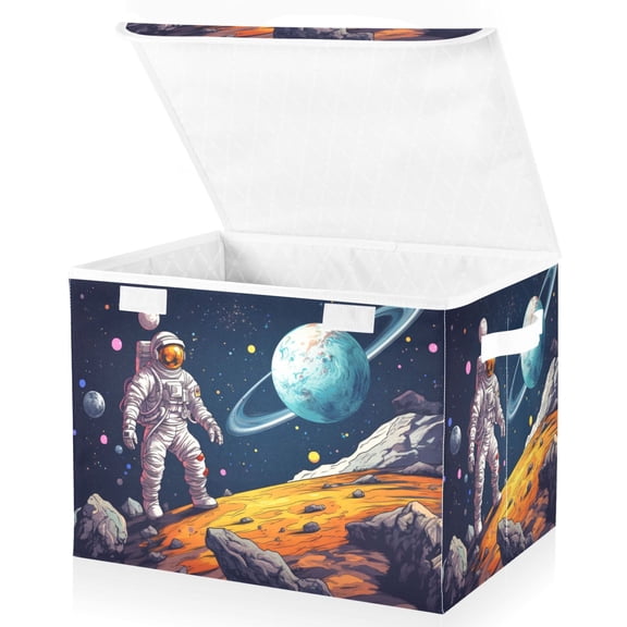 Ryvnso Astronaut Space Large Lidded Foldable Storage Baskets Cubes Boxes Lids Bin for Home