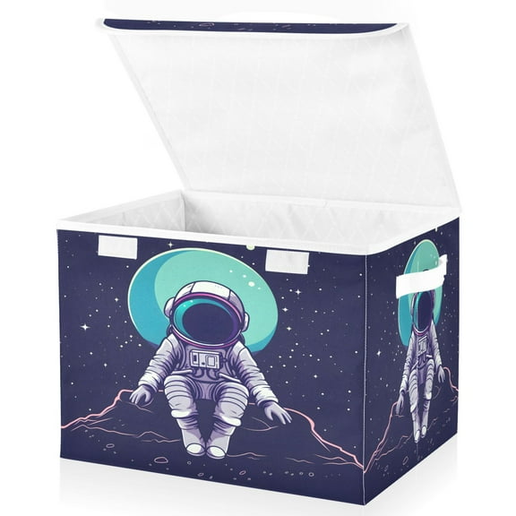 Ryvnso Astronaut on Outer Space Large Lidded Foldable Storage Baskets Cubes Boxes Lids Bin for Home