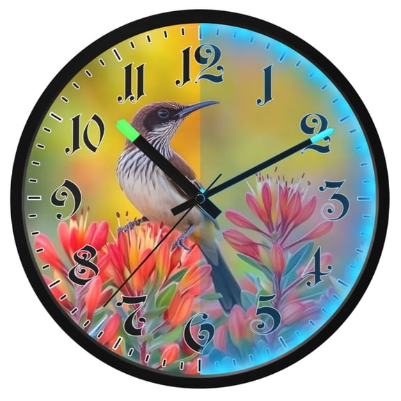 Ryvnso Australian Bird Flower 12 Inch Night Light Wall Clock Luminous Silent Battery Operate Clocks