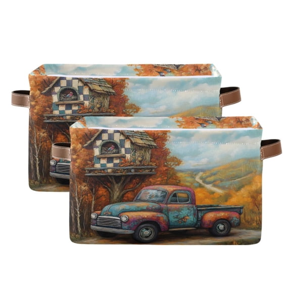 Ryvnso Autumn Bird Trees Landscape Storage Basket Large Bin Foldable Boxes Toys Organizer 14.2x10.2x8.3in 2 PCs