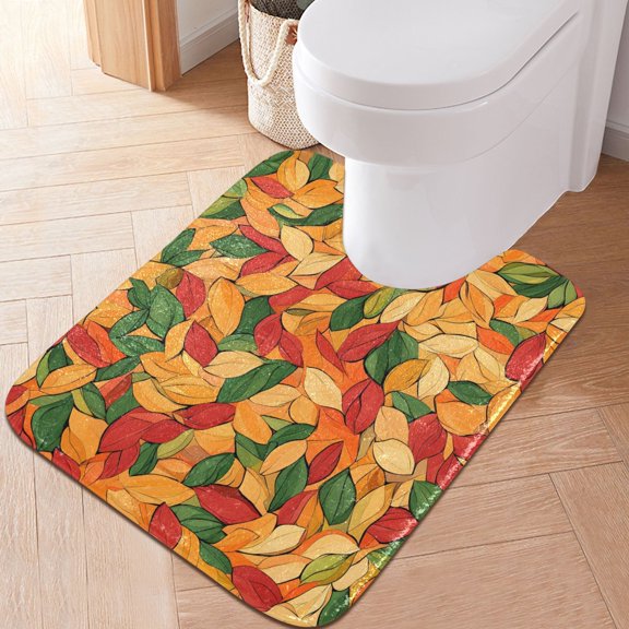 Ryvnso Autumn Fall Leaves Bathroom Shaggy Rugs Toilet U Shape Mat Soft Contour Rug 20"x24"