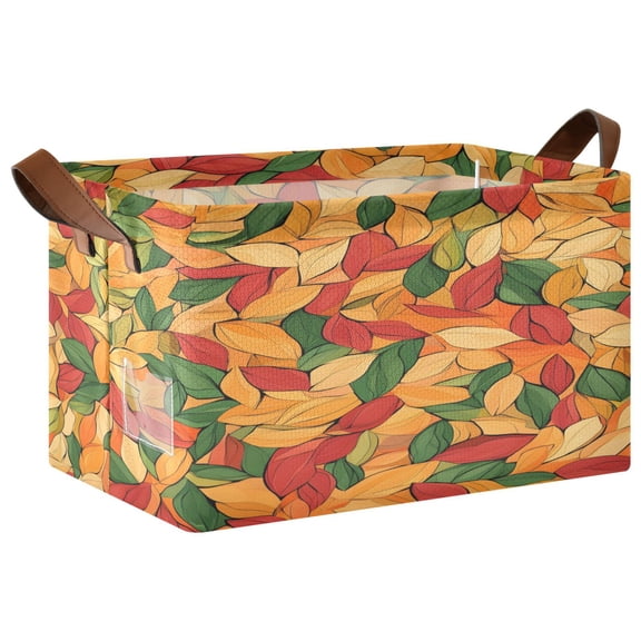Ryvnso Autumn Fall Leaves Storage Bins Large Basket Foldable Cube Toys Organizer with Handles 1 PC