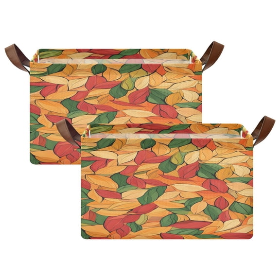 Ryvnso Autumn Fall Leaves Storage Bins Large Basket Foldable Cube Toys Organizer with Handles 2 PCs