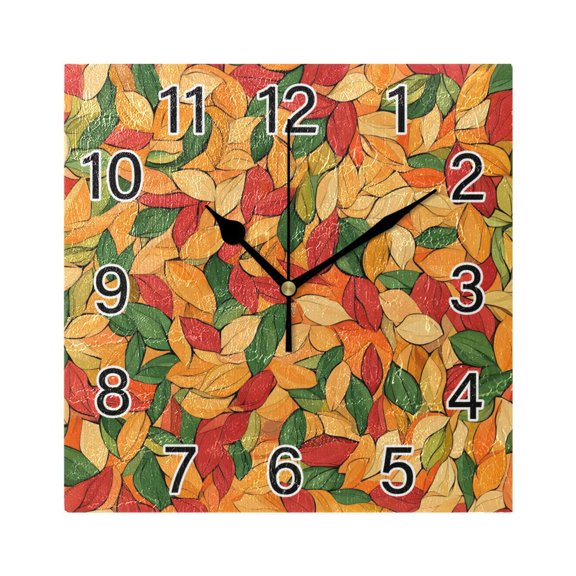 Ryvnso Autumn Fall Leaves Wall Clock Square Silent Non-Ticking Battery Operated 7.78"