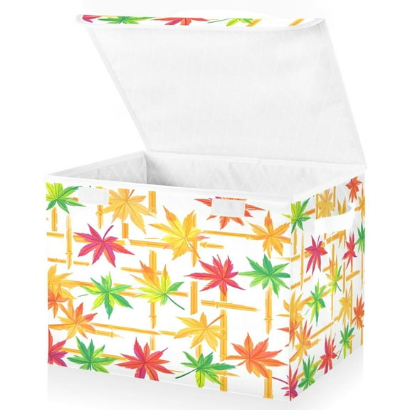 Ryvnso Autumn Fall Maple Leaves Large Lidded Foldable Storage Baskets Cubes Boxes Lids Bin for Home