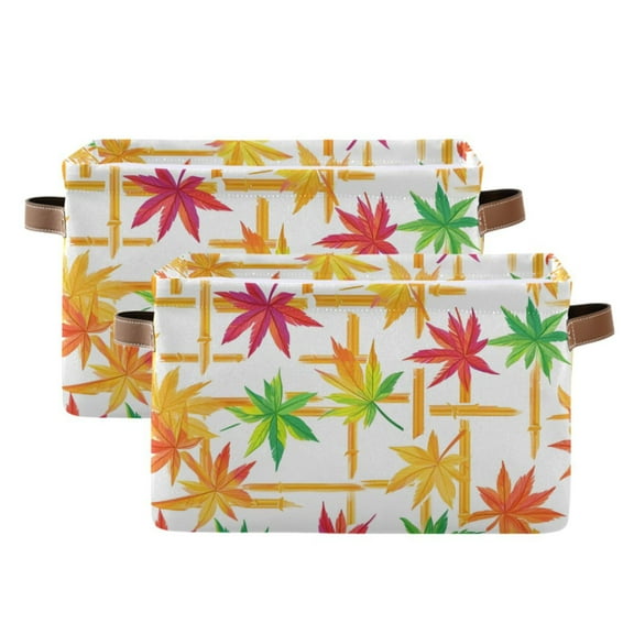 Ryvnso Autumn Fall Maple Leaves Storage Basket Large Bin Foldable Boxes Toys Organizer 14.2x10.2x8.3in 2 PCs
