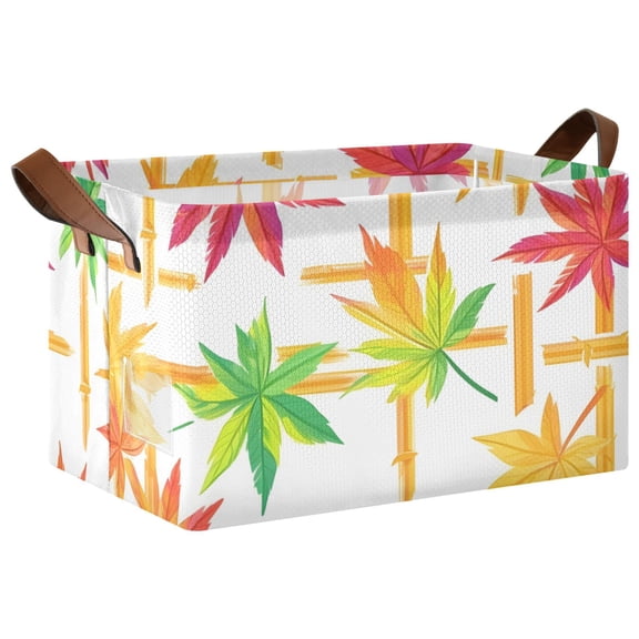 Ryvnso Autumn Fall Maple Leaves Storage Bins Large Basket Foldable Cube Toys Organizer with Handles 1 PC