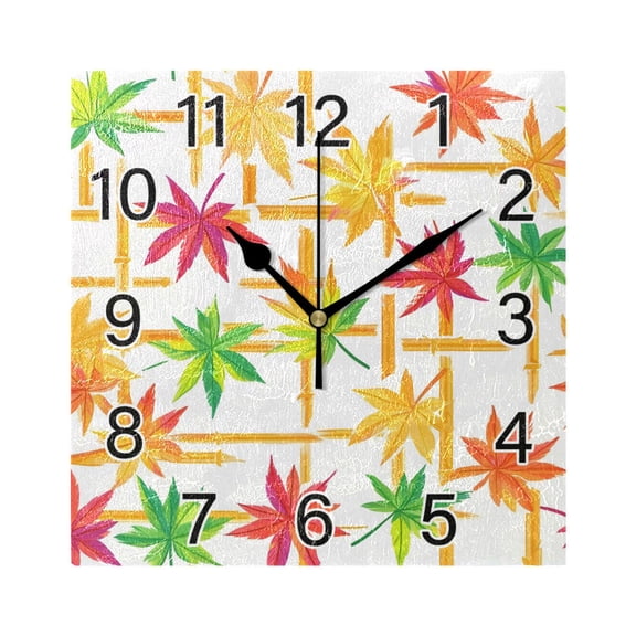 Ryvnso Autumn Fall Maple Leaves Wall Clock Square Silent Non-Ticking Battery Operated 7.78"