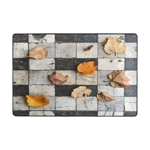 Ryvnso Autumn Falling Leave on Checkered Area Floor Mats Large Nursery Rugs Non-Slip Carpets Doormat 36" x 24"