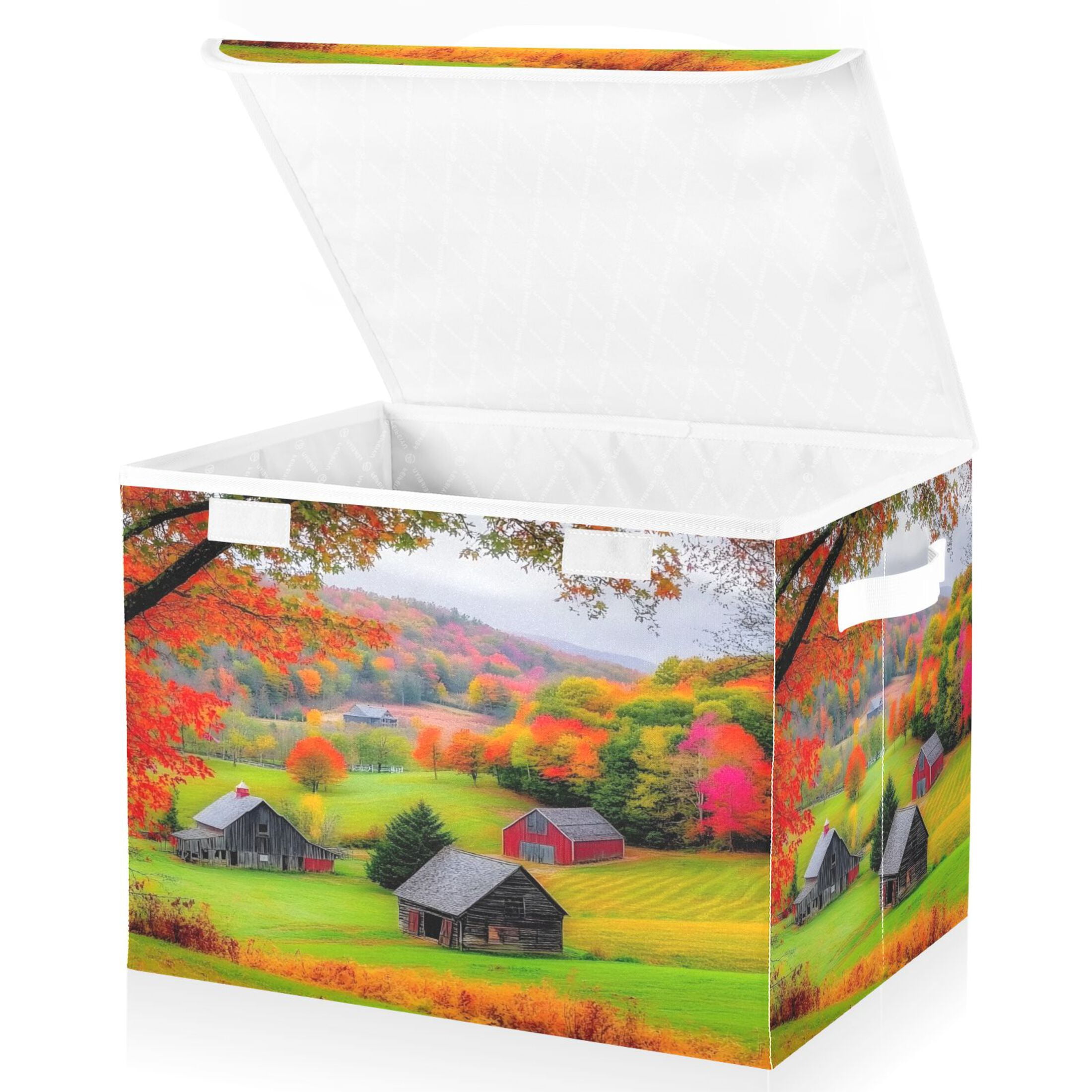 Fall Foldable Ryvnso Autumn Farmhouse Landscape Large Lidded Foldable Storage Baskets ...