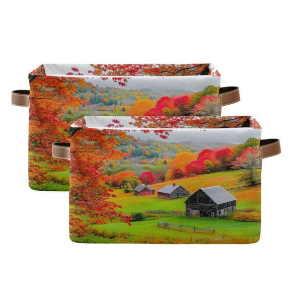 Ryvnso Autumn Farmhouse Storage Basket Large Bin Foldable Boxes Toys Organizer 14.2x10.2x8.3in 2 PCs