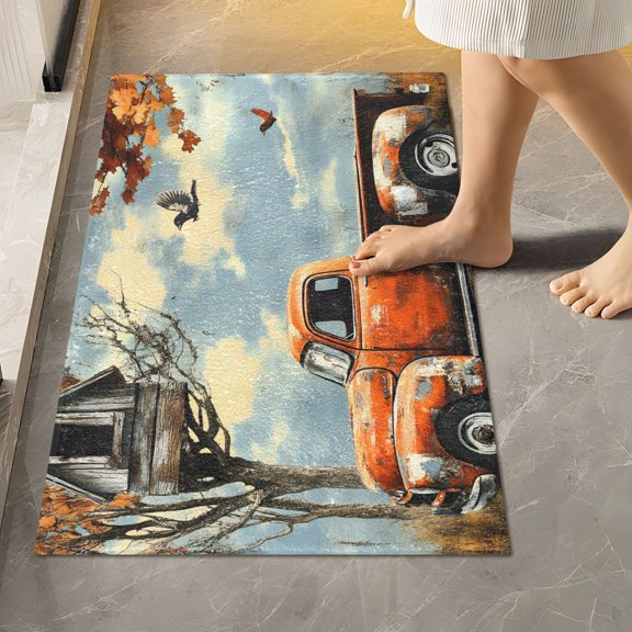 Ryvnso Autumn Flying Bird and Truck Bathroom Shaggy Rugs Toilet Rectangle Mat Soft Contour Rug 24"x16"