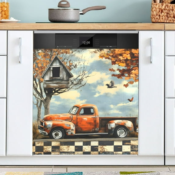 Ryvnso Autumn Flying Bird and Truck Dishwasher Magnetic Refrigerator Magnet Cover Kitchen Home Decorative 23"x26"