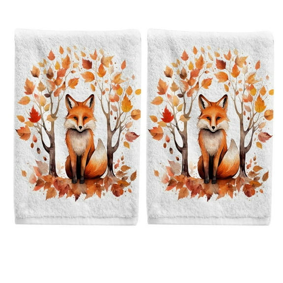 Ryvnso Autumn Fox under Tree Hand Towels Set for Bathroom Cotton Face Towel Decorative 15.5x29.5 inch
