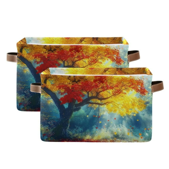 Ryvnso Autumn Golden Tree Storage Basket Large Bin Foldable Boxes Toys Organizer 14.2x10.2x8.3in 2 PCs