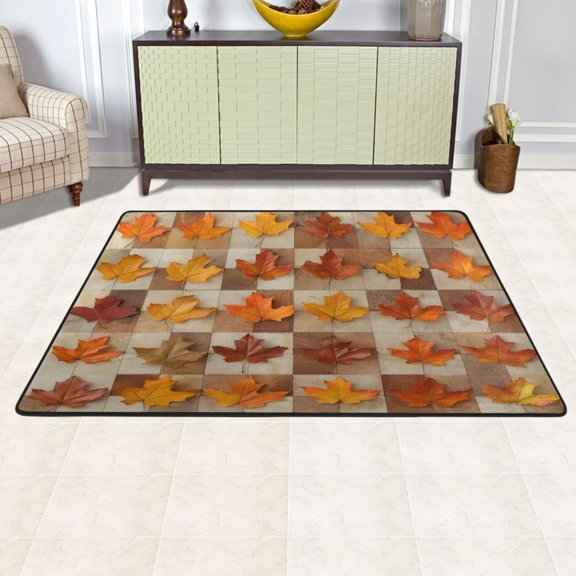 Ryvnso Autumn Leaf on Checkered Area Floor Mats Large Nursery Rugs Non-Slip Carpets Doormat 72" x 48"