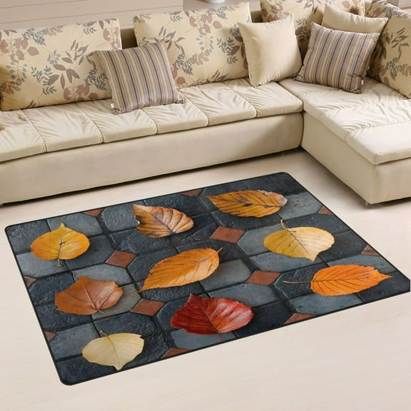 Ryvnso Autumn Leaves Falling Area Floor Mat Non-Slip Carpet Soft Rugs Doormats 31" x 20"