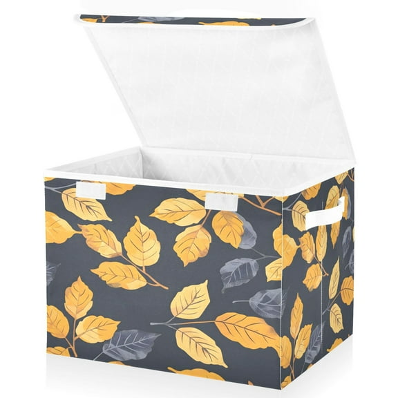 Ryvnso Autumn Leaves Large Lidded Foldable Storage Baskets Cubes Boxes Lids Bin for Home