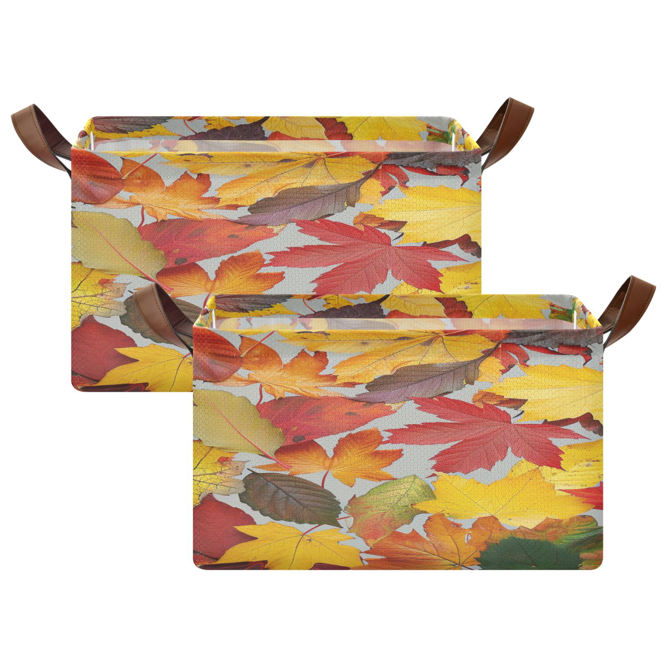 Fall Foldable Ryvnso Autumn Leaves Pattern Storage Bins Large Basket Foldable Cube ...