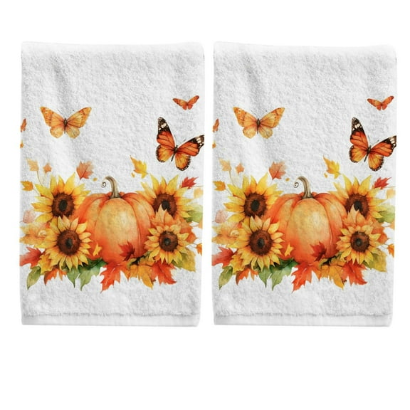 Ryvnso Autumn Leaves Sunflowers Butterfly Hand Towels Set for Bathroom Cotton Face Towel Decorative 15.5x29.5 inch